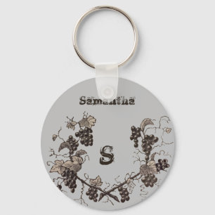 Vintage Grape Vine Sketch Botanical Frame Monogram Key Ring