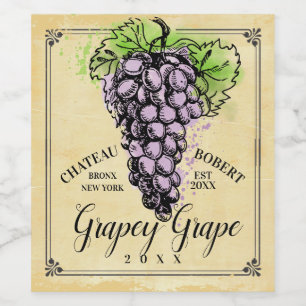 Vintage grapes personalised homemade red wine label