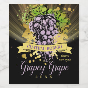 Vintage grapes personalized homemade red wine labe label