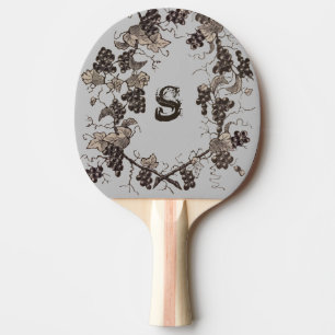 Vintage Grapes Vines Etching Black White Monogram Ping Pong Paddle
