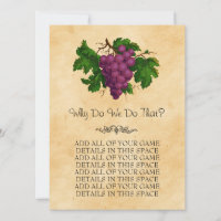 Vintage Grapes Wedding Bridal Shower Game Cards