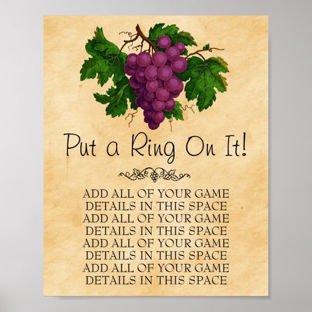 Vintage Grapes Wedding Bridal Shower Games Custom Poster (Front)