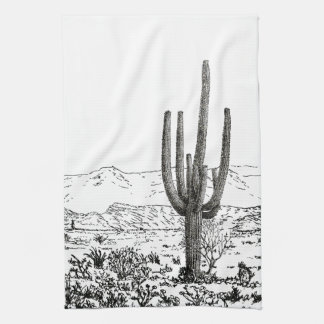 Vintage Graphic Desert Cactus Saguaro Tea Towel