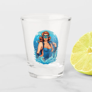 Vintage Graphic Design Female Scuba Diver Shot Glass