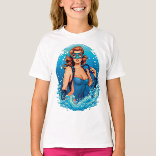 Vintage Graphic Design Female Scuba Diver T-Shirt