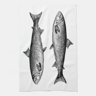 Vintage Graphic Fish Salmon Tea Towel