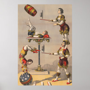 Vintage Graphic Print Of An Acrobatic Act.