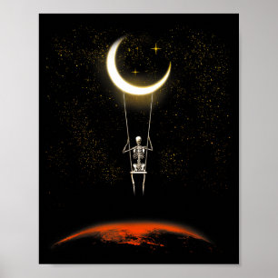 Vintage Graphic Summer Moon Skull Skeleton Trendy Poster
