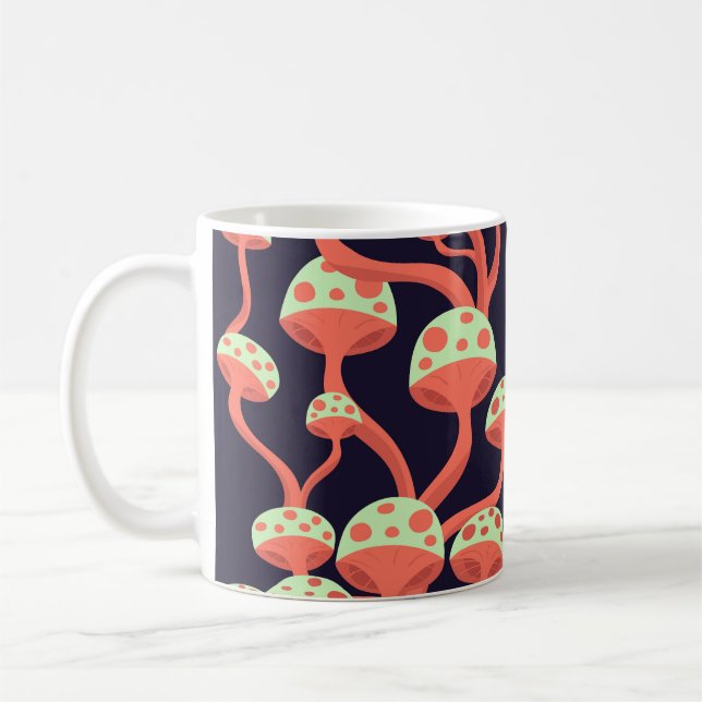 Vintage Graphics Mushrooms Seamless Pattern Coffee Mug (Left)