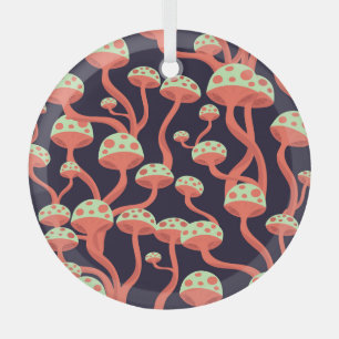 Vintage Graphics Mushrooms Seamless Pattern Glass Tree Decoration