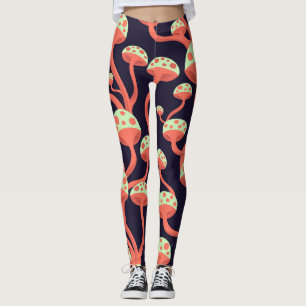 Vintage Graphics Mushrooms Seamless Pattern Leggings