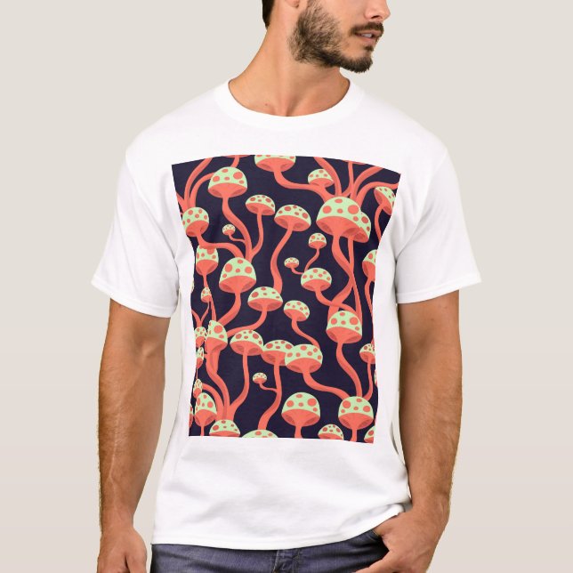 Vintage Graphics Mushrooms Seamless Pattern T-Shirt (Front)
