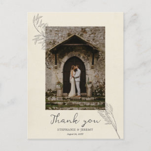 Vintage Grass Line Art Photo Thank You PostCard