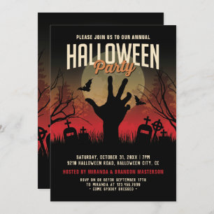 Vintage Graveyard and Moon Halloween Party Invitation