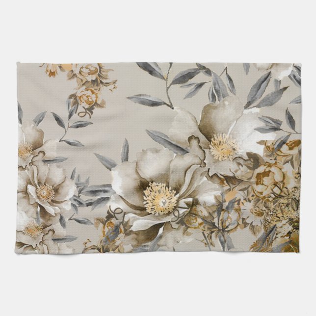 Vintage Gray and Gold Tea Towel (Horizontal)