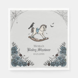 Vintage Gray Floral Rocking Horse Baby Shower Napkin