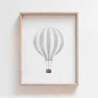 Vintage Gray Watercolor Hot Air Balloon