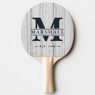 Vintage Gray Wood Boards Monogram & Name Overlay Ping Pong Paddle