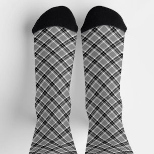 Vintage grayscale plaid diagonal pattern farmhouse socks