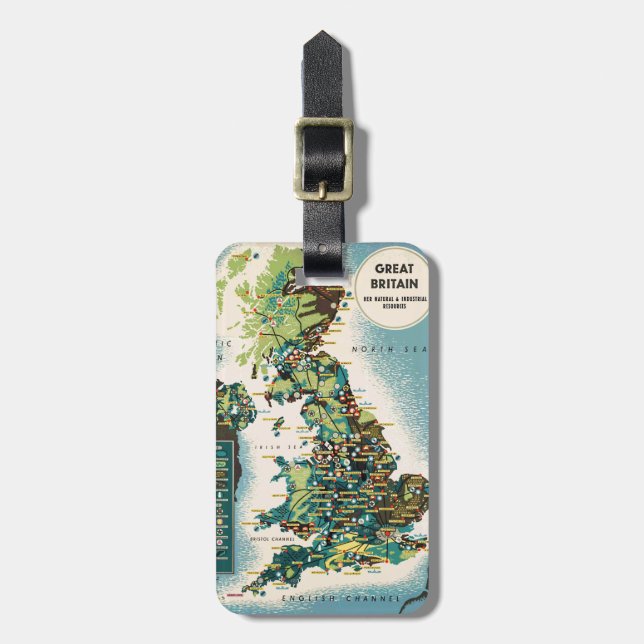 Vintage Great Britain Resources Map Luggage Tag (Front Vertical)