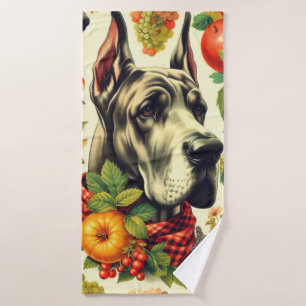 Vintage Great Dane Dog Illustration Bath Towel