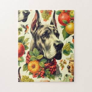 Vintage Great Dane Dog Illustration Jigsaw Puzzle
