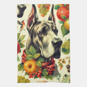 Vintage Great Dane Dog Illustration Tea Towel