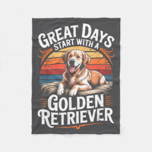 Vintage Great Days Start With A Golden Retriever  Fleece Blanket