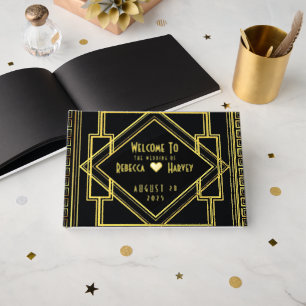Vintage Great Gatsby Art Deco Wedding Gold Foil Guest Book