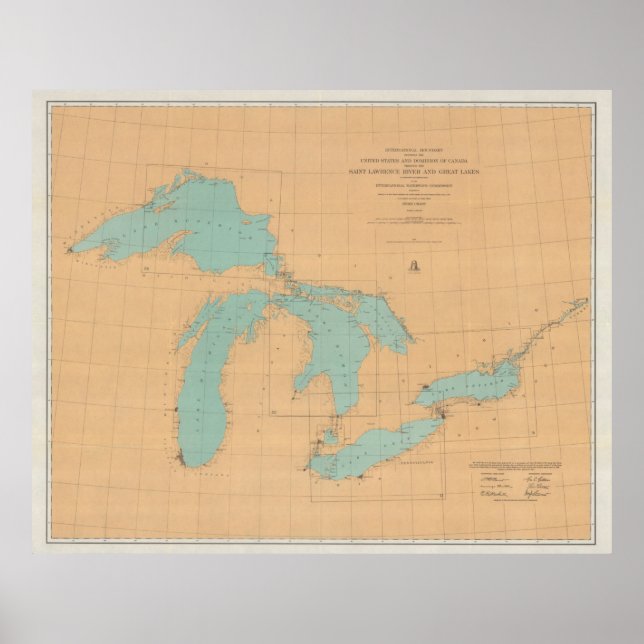 Vintage Great Lakes Map (1915) Poster (Front)