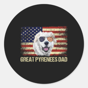 Vintage Great Pyrenees Dad American Flag Usa 4th O Classic Round Sticker