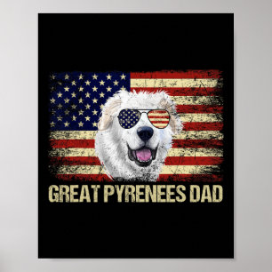 Vintage Great Pyrenees Dad American Flag Usa 4th O Poster