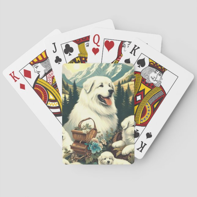Vintage Great Pyrenees Dog Illustration Playing Cards (Back)
