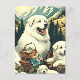 Vintage Great Pyrenees Dog Illustration Postcard