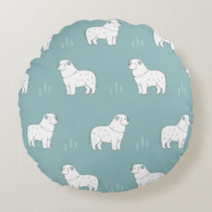 vintage Great Pyrenees dog illustration seamless r Round Cushion