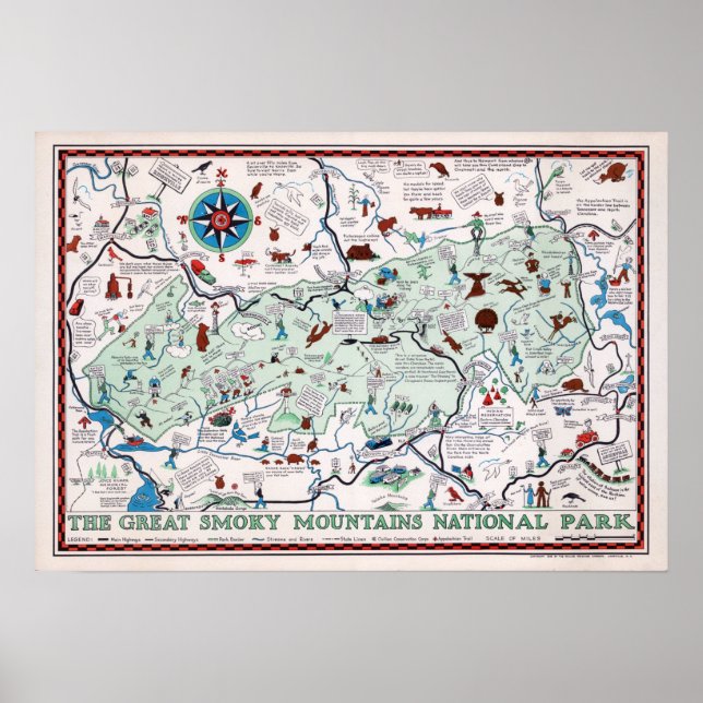 Vintage Great Smoky Mountains Map Travel Poster (Front)