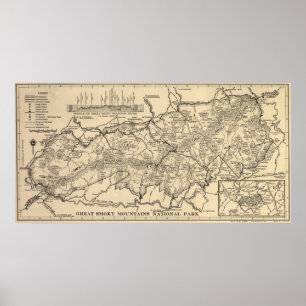 Vintage Great Smoky Mountains National Park Map Poster