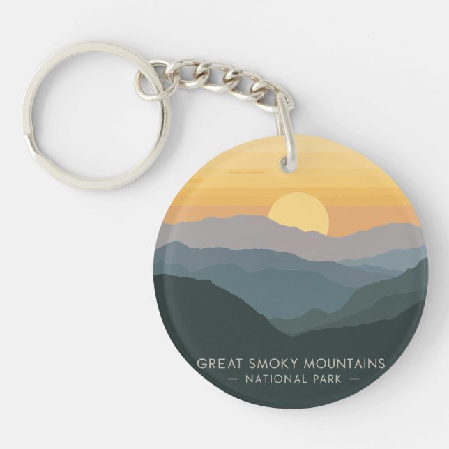 Vintage Great Smoky Mountains Sunset Key Ring (Front)