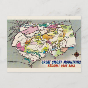 Vintage Great Smoky Mtns. Map Postcard