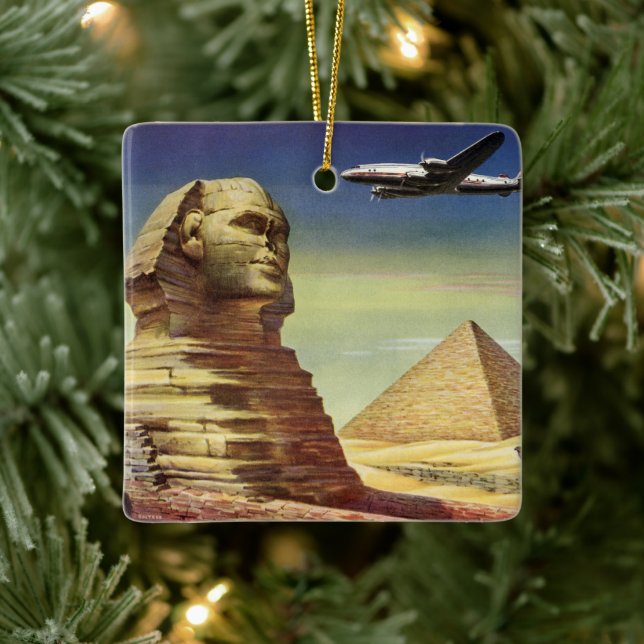 Vintage Great Sphinx of Giza, Pyramids of Egypt Ceramic Tree Decoration (Tree)