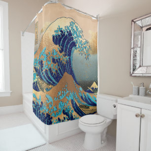 Vintage, Great Wave, Hokusai 葛飾北斎の神奈川沖浪 Shower Curtain