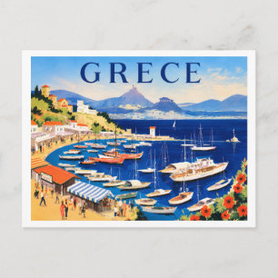 Vintage Greece Harbour with Acropolis View Postcard