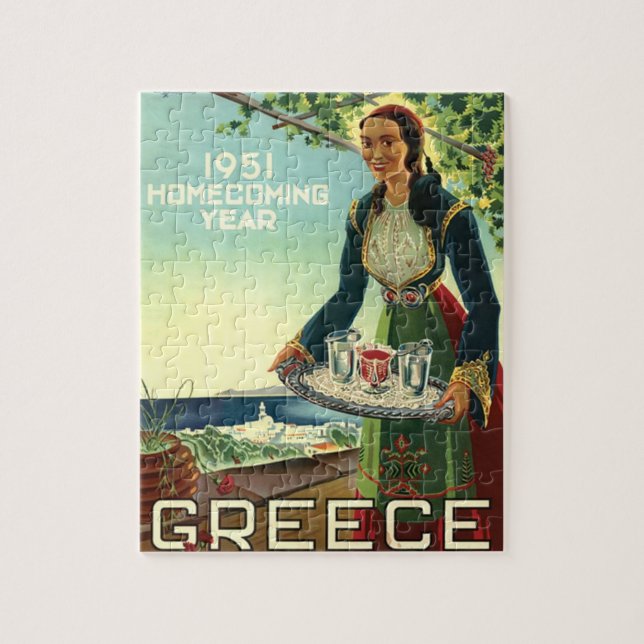 Vintage Greece Travel Illustration Art Jigsaw Puzzle (Vertical)