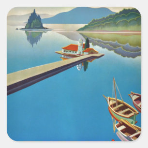 Vintage Greece Travel - Island of Corfu Square Sticker