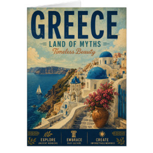 Vintage Greece Travel Poster with Coastal Town and