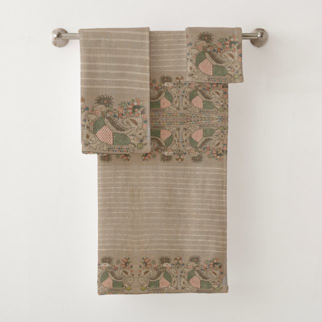 Vintage Greek Bird Pattern Bath Towel Set (Insitu)