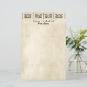 Vintage Greek Flowers Border Parchment with Name Stationery