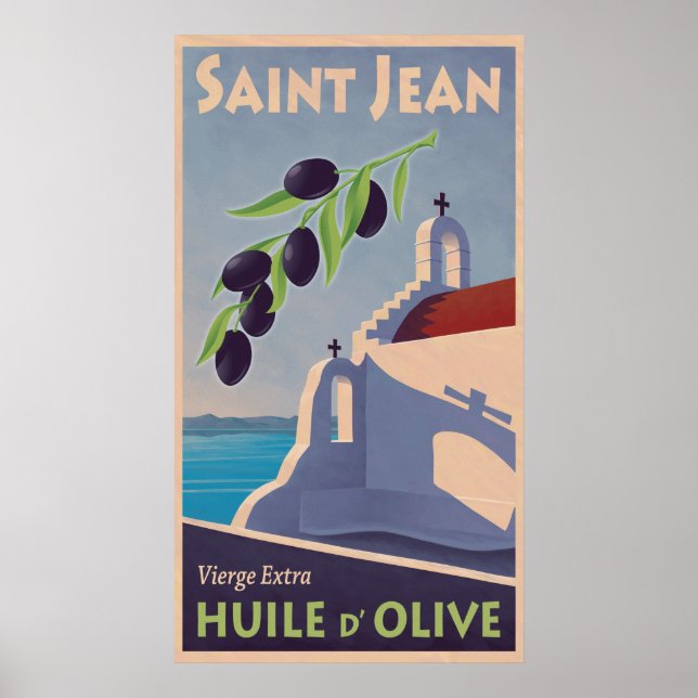 Vintage Greek Olive Oil Travel Poster (Front)