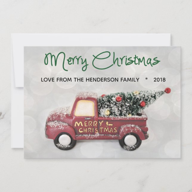 Vintage Green 1950's Chevy Merry Christmas Holiday Card (Front)
