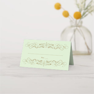 Vintage Green and Antique Gold Flourish Wedding Place Card